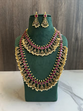 Load image into Gallery viewer, TRENDING Ruby Cz Peacock Guttapusalu Pearl Necklace set