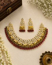 Load image into Gallery viewer, 22k gold plated Tayani elephant ruby Designer Statement Necklace set