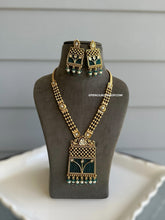 Load image into Gallery viewer, Long Teal Kundan golden Beads ethnic Necklace set