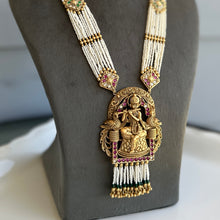 Load image into Gallery viewer, Multicolor Pearl Krishna With Flute kemp stone Long haram Necklace set templejewelry