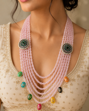 Load image into Gallery viewer, German Silver Pink Layered Tanjore Beads Necklace