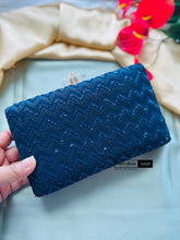 Load image into Gallery viewer, Royal Blue sequins embroidery Ethnic clutch for women with chain
