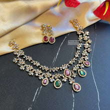 Load image into Gallery viewer, Multiple colors-Layered Cz polki Necklace set Temple jewelry