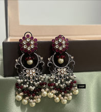Load image into Gallery viewer, Amrapali Kundan Silver foiled Flower Brass Earrings

