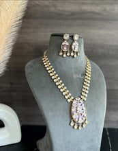 Load image into Gallery viewer, Inlay Pink Gold plated moissanite Stone Designer Dainty Necklace set