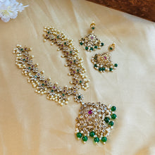 Load image into Gallery viewer, Exclusive cz kemp stone multicolor green drops Necklace set Temple Jewelry