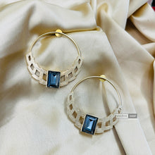 Load image into Gallery viewer, Round Gold matte Stone Svarovski American Diamond Earrings