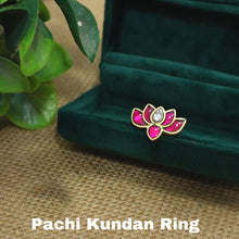 Load image into Gallery viewer, Lotus Pachi Kundan Small Golden Adjustable Ring
