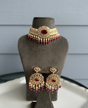 Load image into Gallery viewer, Exclusive Red White Doublet Pearl tayani 22k gold plated choker necklace set
