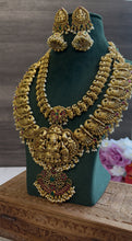 Load image into Gallery viewer, Real Kemp Stone Peacock Lakshmi ji Layered Necklace set templejewelry