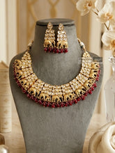 Load image into Gallery viewer, 22k gold plated Tayani elephant ruby Designer Statement Necklace set