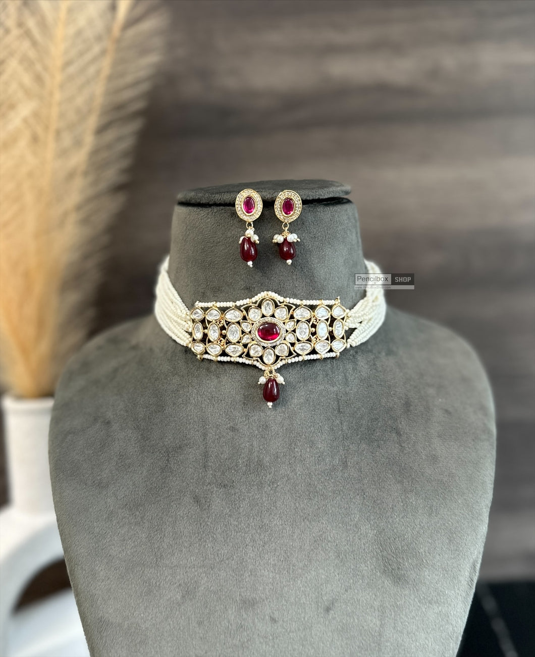 Ruby-22k Gold plated Tayani Choker Premium Statement Necklace set Zara
