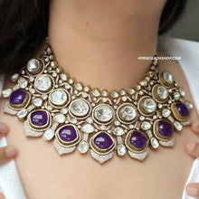 Load image into Gallery viewer, Grand Tayani Gold plated Purple Premium Necklace set with Maangtikka