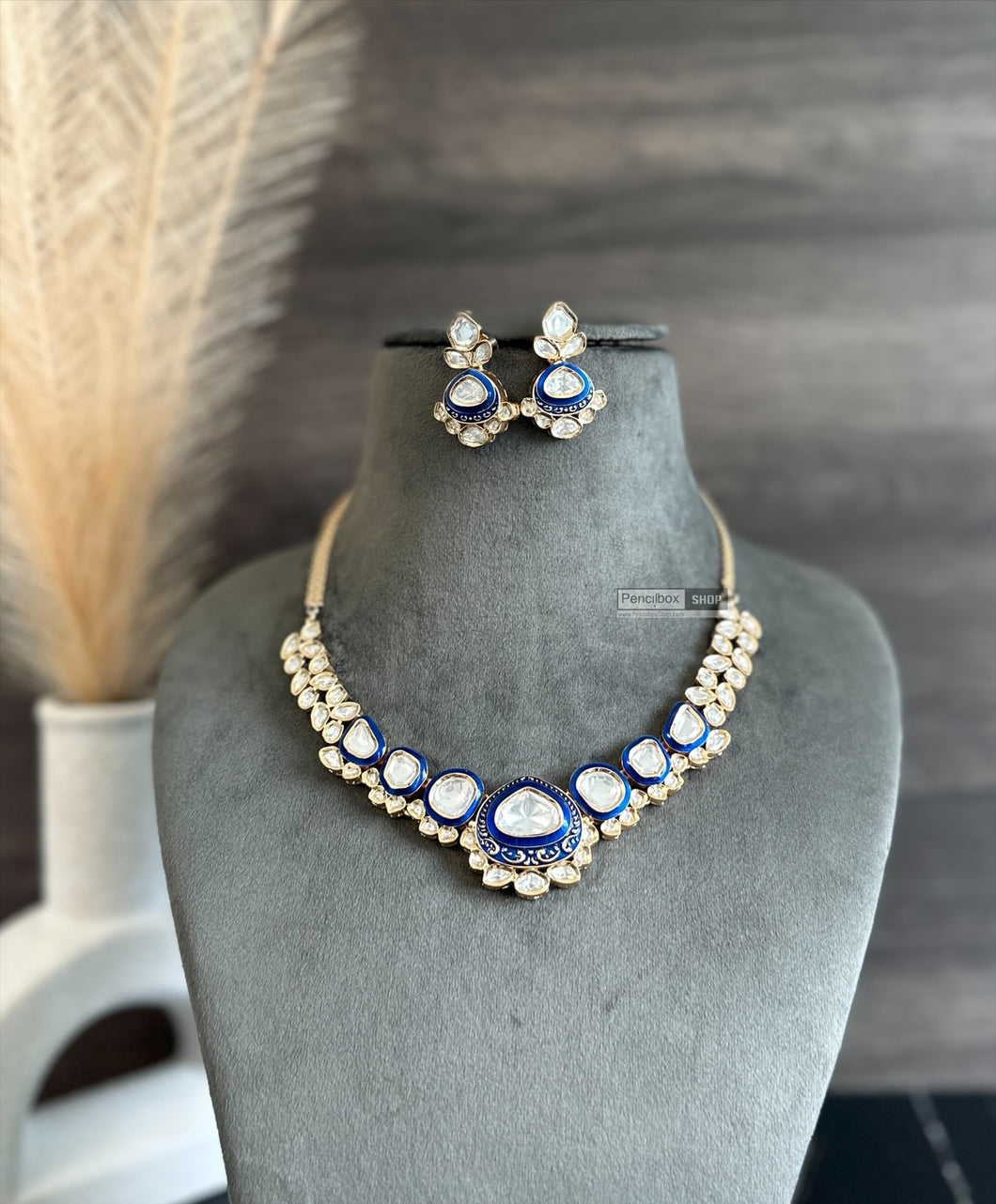 Gauri Enamel Blue 22k gold plated Tayani Premium Necklace set