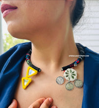 Load image into Gallery viewer, Handmade Ribbon Thread Yellow Hasli Mirror Necklace