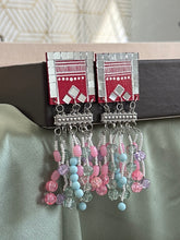 Load image into Gallery viewer, Handmade Square Long Mirror handpainted wooden Tassel  earrings

