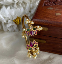 Load image into Gallery viewer, Kemp Stone Pearl lotus flower adjustable Cuff bracelet Kada