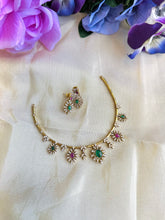 Load image into Gallery viewer, Dainty Ruby Green Cz Hasli Ethnic Necklace set