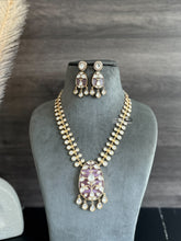 Load image into Gallery viewer, Inlay Pink Gold plated moissanite Stone Designer Dainty Necklace set
