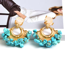 Load image into Gallery viewer, Golden Stone Statement Flower Earrings IDW