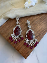 Load image into Gallery viewer, Ruby Carved Stone American Diamond Silver Statement Designer Earrings
