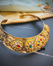 Load image into Gallery viewer, Golden German silver Navratna Multicolor Hasli Necklace