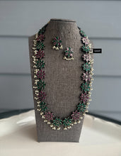 Load image into Gallery viewer, German Silver Premium Flower Stone Long Statement Necklace set