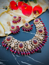 Load image into Gallery viewer, Bridal Ruby Tayani Statement Heavy 22k gold plated necklace set