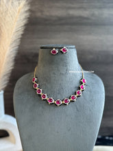 Load image into Gallery viewer, Emma Black Ruby Enamel Designer Inspired Dainty American Diamond Necklace set
