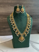 Load image into Gallery viewer, TRENDING Kemp Stone Cz Lakshmi ji Long Guttapusalu Pearl Necklace set