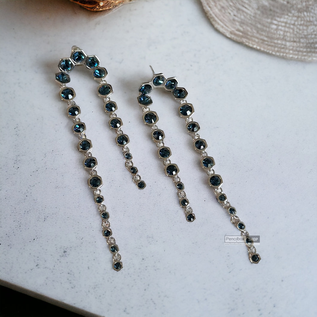 Hiral Double Long Svarovski blue American Diamond Earrings
