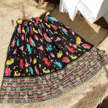 Load image into Gallery viewer, Black Multicolor chinnon 4mt flair Free size Soft Silk Skirt