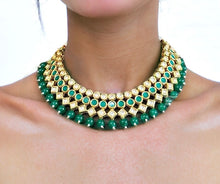 Load image into Gallery viewer, Green White Kundan back Meenakari Necklace set