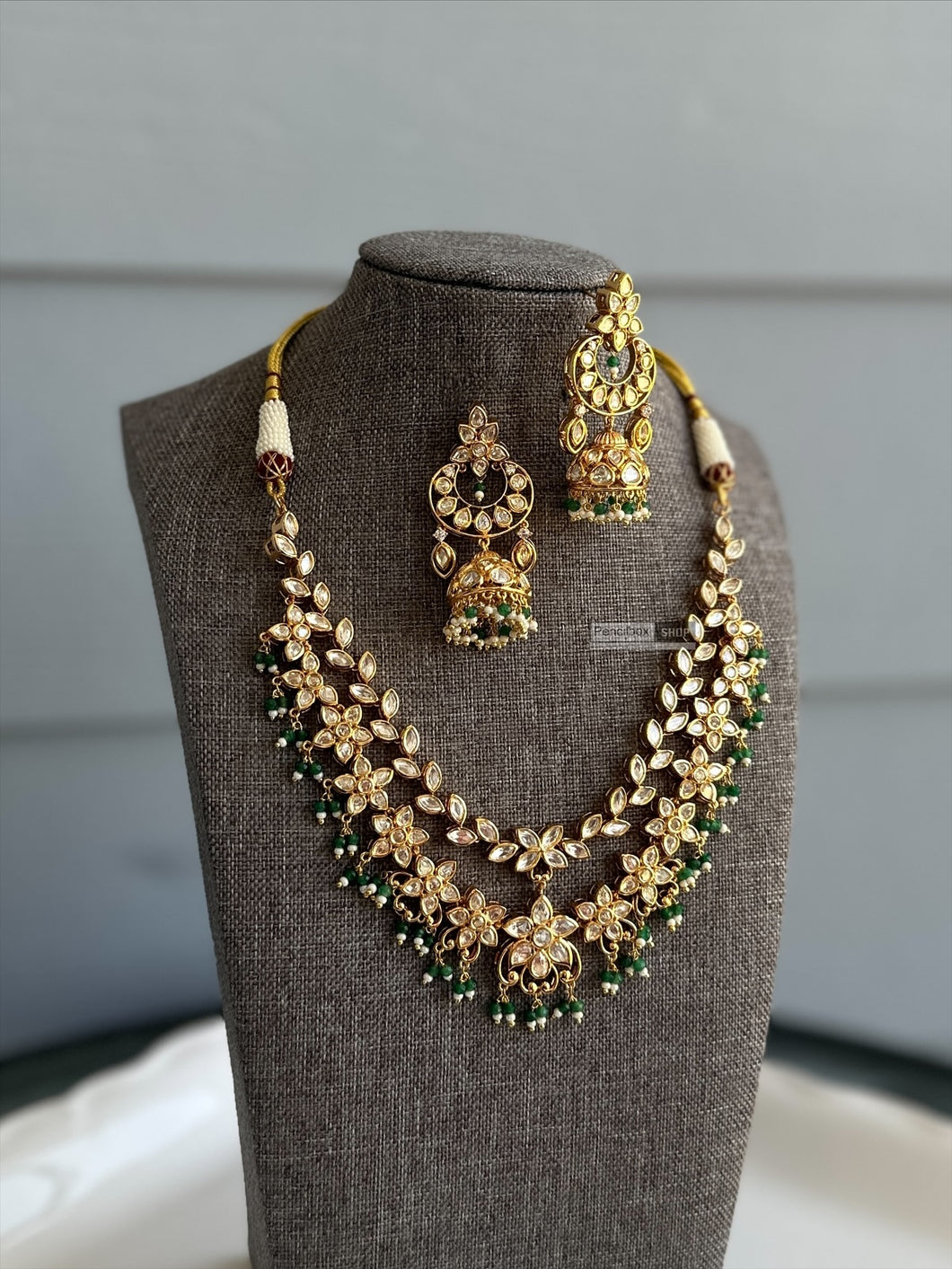 22k Gold plated Green Layered Tayani Premium Necklace set