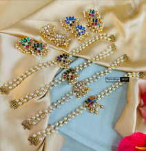 Load image into Gallery viewer, Dainty Golden Lotus Jadau pachi choker Necklace set temple jewelry