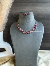 Load image into Gallery viewer, Emma Black Ruby Enamel Designer Inspired Dainty American Diamond Necklace set