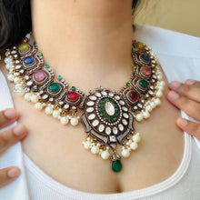 Load image into Gallery viewer, Moissanite Multicolor Gold plated Multicolor Statement Necklace set