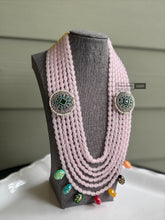 Load image into Gallery viewer, German Silver Pink Layered Tanjore Beads Necklace