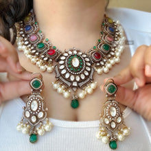 Load image into Gallery viewer, Moissanite Multicolor Gold plated Multicolor Statement Necklace set