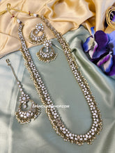 Load image into Gallery viewer, Lia Golden Long Mirror Sleek Necklace set with maangtikka