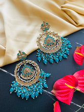 Load image into Gallery viewer, Polki Kundan golden long statement Chandbali Earrings