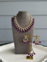 Load image into Gallery viewer, Radhs Purple Kundan Polki Necklace Set with Maangtikka
