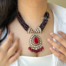 Load image into Gallery viewer, Ruby Moissanite Doublet Gold plated Hydro Beads Necklace set