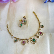 Load image into Gallery viewer, Dainty Ruby Green Cz Hasli Ethnic Necklace set