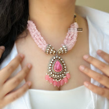 Load image into Gallery viewer, Pink Moissanite Doublet Gold plated Hydro Beads Necklace set