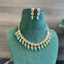 Load image into Gallery viewer, Golden CZ Dangling Dainty Temple Necklace set