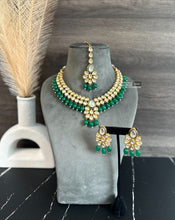 Load image into Gallery viewer, Rani green Drop Kundan back Meenakari Necklace set