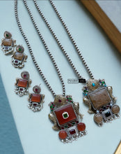 Load image into Gallery viewer, Vedika German Silver Dual tone Peacock Stone Necklace set