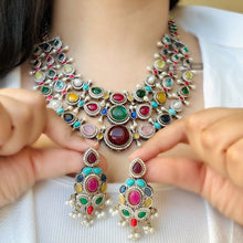 Load image into Gallery viewer, German silver three layer multicolor Statement Necklace set