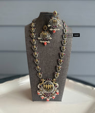 Load image into Gallery viewer, German silver Orange Ganesha Long Statement Necklace set